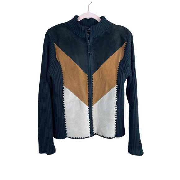 Designers Studio Originals Jacket Women's M Brown  Knit Patchwork 70s Retro Boho - Picture 2 of 8